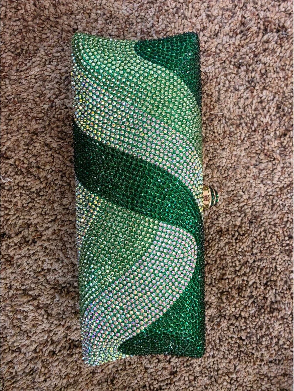 Green Crystal Evening Clutch Bag with Gold Chain